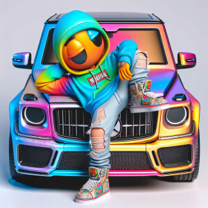 Create a colorful/psyscadelic character of Stuey wearing a Nike...