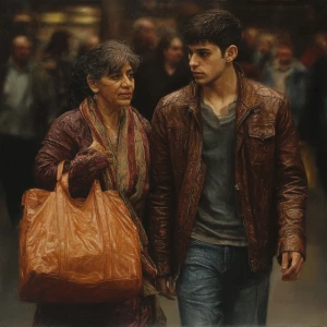 hyperrealism painting.a indian criminal sweaty young man ,walki...