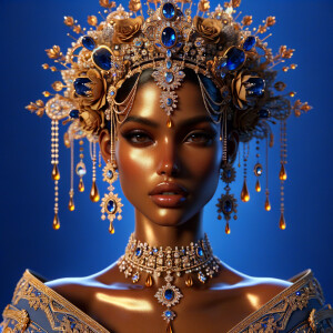 Create a 3-D realistic, elegant figure against a vivid royal blu...