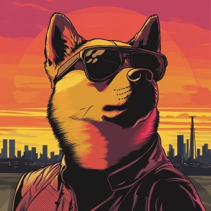 MEME DOGE in GTA art style, dsvsv, in the style of a Grand Thef...