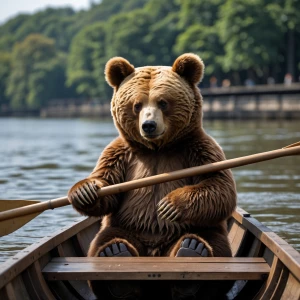 Polor bear in a row boat in the Hudson River