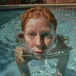 Photo realistic image. 44 year old light haired ginger female. S...