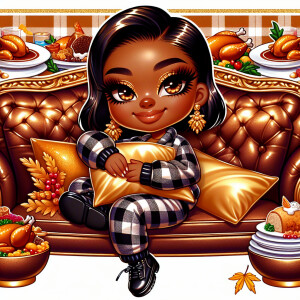 “A chibi-style African American woman with warm brown eyes and b...