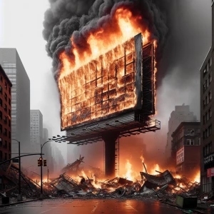 A large empty billboard on fire taking up 90% if the image, and...