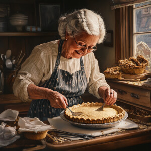 Give a a realistic picture of grandma baking pies!
