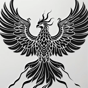 A black and white, line art, suitable for a laser cutter, Phoeni...