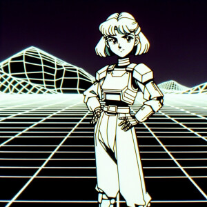 1990s anime screencap, girl a plugsuit, standing with hands on h...