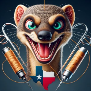 A highly detailed logo of an anthropomorphic mongoose with a wil...