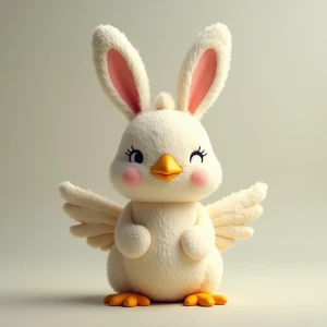 A Easter bunny head with a chicken body with wings