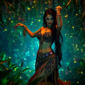 In a lush, bioluminescent environment, the air shimmers with sof...