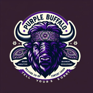 Create a dynamic, powerful, logo for a company called PURPLE BUF...