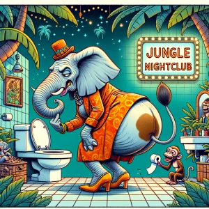 "A cheeky, cartoon-style anthropomorphic female elephant with cu...