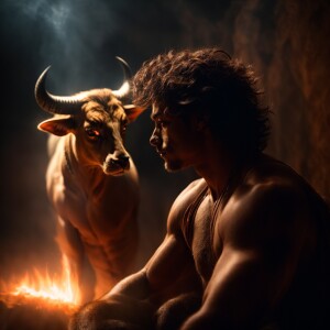 In the ethereal glow of a flickering fire, the chiaroscuro elysi...