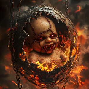 horrorcore dark-art style demonic vampire baby with stitched fac...