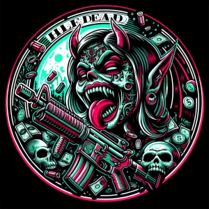 I see an image that features a highly stylized and graphic desig...