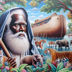 A close-up and detailed wall painting focusing on Noah, depicted...