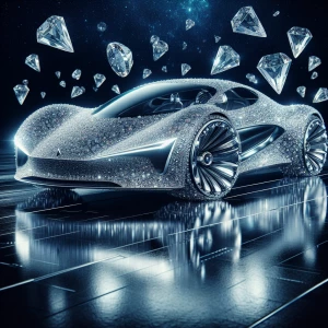 A futuristic car sleekly shaped from diamond. The polished surfa...