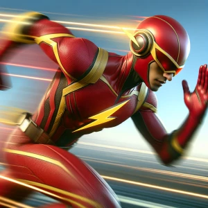 The Flash sprinting at high speed with motion blur effects to co...