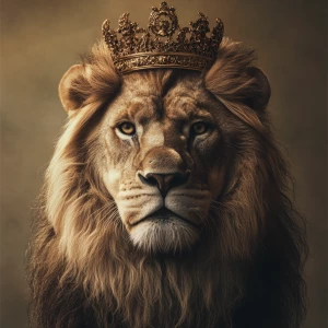 Create an image of a regal lion standing upright, gazing intentl...