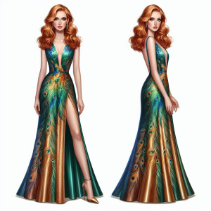 Photorealistic image of ginger haired woman attending gala in pe...