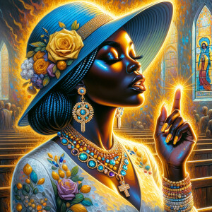 A spiritually enriching illustration portrays an African America...