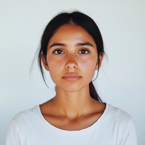 Portrait of a 19-year-old Mexican woman from California with a c...