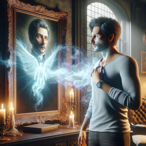 Man getting his soul taking into a cursed portrait he'sgazing at...