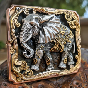 Sterling Silver trophy buckle with polished 14k rose gold border...