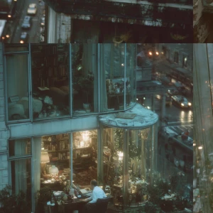 New York 1970s man is working on his desk on his in his luxury p...