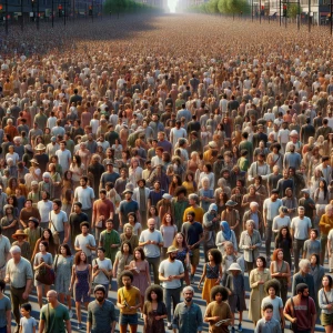 Generate a hyper-realistic detailed image of a large crowd of Am...