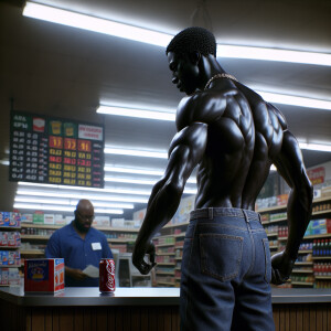 Full body skinny black thug with very low haircut and facial hai...