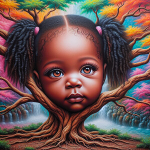 Create a hyper-realistic 3-D oil painting of a tree with a fulle...