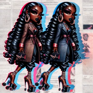 300dpi Birds Eye wind motion view,  full body Colorful newspaper...