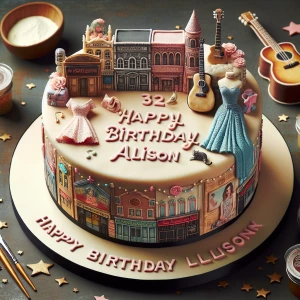 Design a hyper-realistic birthday cake for Alison’s 32nd celebra...