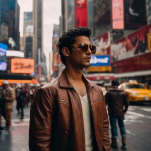 Give me a Latin male model who is wearing sunglasses, wearing a...