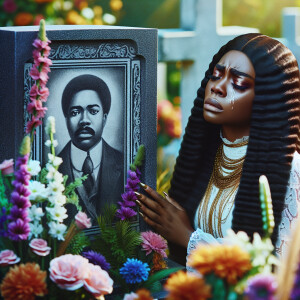 A beautiful light-skinnedb African-American woman with long wavy...