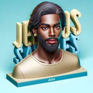 "Create a 3D realistic artwork featuring the phrase 'Jesus Saves...