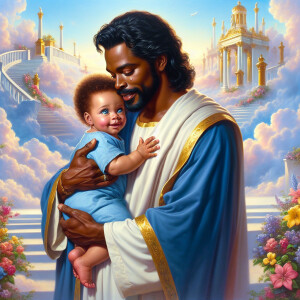 Classical oil painting style depicting an African-American Jesus...