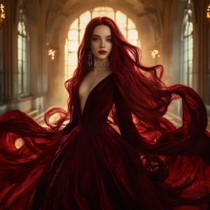A breathtakingly beautiful young woman with flowing, cascading d...