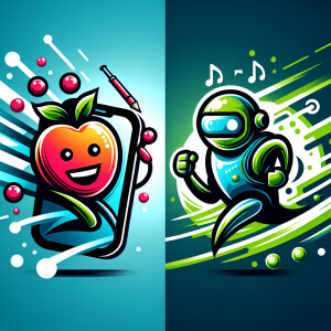 Create a logo of feud between Apple iPhone and Android