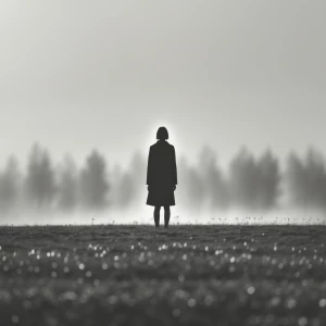 A lone figure standing in a quiet field, their silhouette emphas...