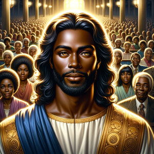 Illustrate an inspiring African-American Jesus crust with a dign...