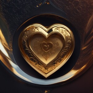 Create an image of a polished golden heart-shaped locket with in...