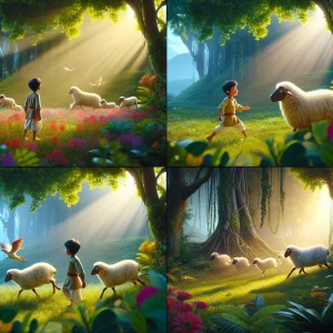 A boy was herding his sheep in the middle of a meadow, and sudde...