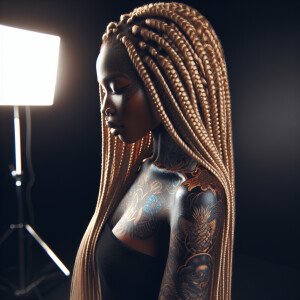 Create a visually stunning image featuring a black woman with lo...