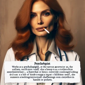 A beautiful ginger haired woman, 45 who works as a psychologist...