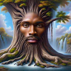 Create a hyper-realistic 3-D oil painting of a tree integrated w...