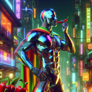 Superman eating chili peppers