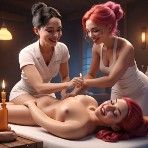 Happy ending masseuse finishing up a client with her lip service...