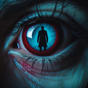 A close-up of a wide-open eye with an expression of sheer terror...